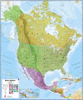 Wandkaart - Prikbord Noord Amerika - North America Political 120 x 100 cm | Maps International