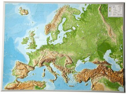 Wandkaart - Reliëfkaart Europa met voelbaar 3D reliëf, 77 x 55 x 2 cm | GeoRelief