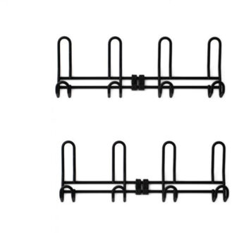 Wandkapstok - 2x - zwart - 4-haaks - aluminium - 12,6 x 38 cm