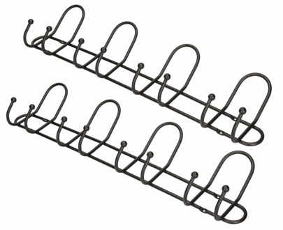 Wandkapstok - 2x - zwart - 8-haaks - aluminium metaal - 13 x 53,5 cm