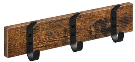 Wandkapstok met 3 Haken - compacte houten Muurkapstok - Industriële stijl - Vintage Bruin en Zwart