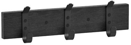 Wandkapstok met 3 Haken - compacte houten Muurkapstok - Industriële stijl - Zwart