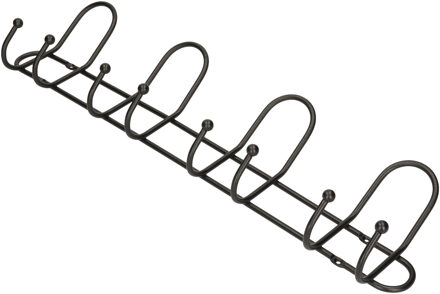 Wandkapstok - zwart - 8-haaks - aluminium metaal - 13 x 53,5 cm