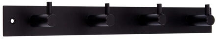 Wandkapstok - zwart - met 4 jashaken - hoogwaardig metaal - 4,3 x 32,2 cm - kapstokhaken
