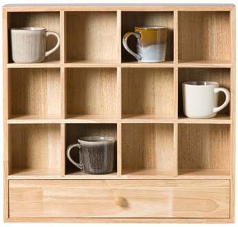 Wandkastje voor mokken met lade - bruin - 53x50x10 cm