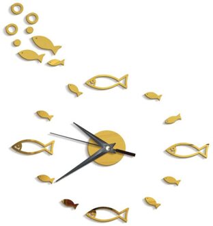 Wandklok 3D Kleine Vis Bubble Stereo Acryl Spiegel Wandklok Home Decoratie Wandklok goud