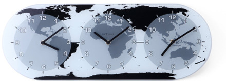 Wandklok - 50 x 18.6 x 3.6 cm- Glas - Wit - 'Mondial' Zwart