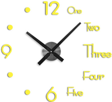 Wandklok Diy Acryl Spiegel Stickers Woondecoratie Quartz Horloges Mode Woonkamer 3D Horloges geel