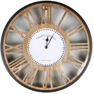 Wandklok Grand Central - Open structuur - Dia 40 cm - hout/kunststof - beige/grijs - Wandklokken