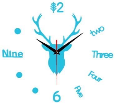 Wandklok Herten Hoofd Plastic Diy Klok Thuis Decoratie Digitale Muur Decoratie Kleur Wandklok 80X80 # YL5 Blauw