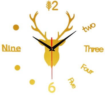 Wandklok Herten Hoofd Plastic Diy Klok Thuis Decoratie Digitale Muur Decoratie Kleur Wandklok 80X80 # YL5 Goud