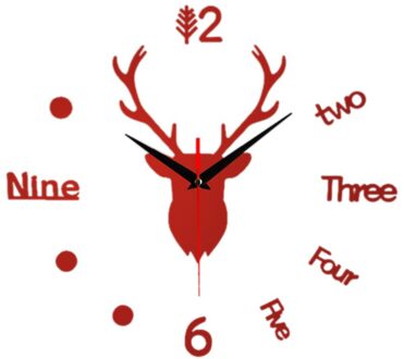 Wandklok Herten Hoofd Plastic Diy Klok Thuis Decoratie Digitale Muur Decoratie Kleur Wandklok 80X80 # YL5 Rood