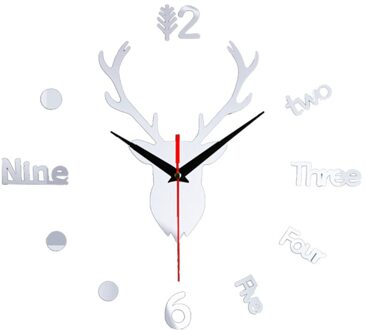 Wandklok Herten Hoofd Plastic Diy Klok Thuis Decoratie Digitale Muur Decoratie Kleur Wandklok 80X80 # YL5 Zilver