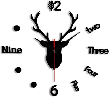 Wandklok Herten Hoofd Plastic Diy Klok Thuis Decoratie Digitale Muur Decoratie Kleur Wandklok 80X80 # YL5 zwart