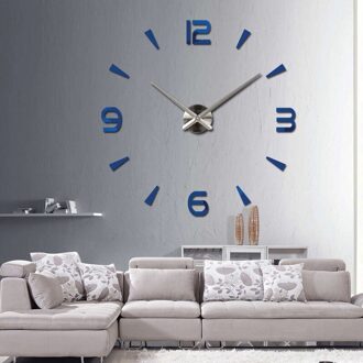 Wandklok Horloge muhsein 3D DIY Acryl Spiegel Muurstickers Home Decor Woonkamer Quartz Naald Blauw