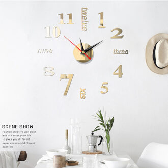 Wandklok Horloge Wandklokken Horloge 3d Diy Acryl Spiegel Stickers Home Decoratie Woonkamer Quartz Naald licht goud