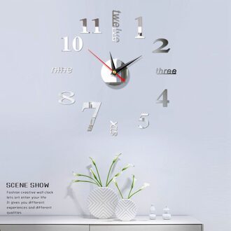 Wandklok Horloge Wandklokken Horloge 3d Diy Acryl Spiegel Stickers Home Decoratie Woonkamer Quartz Naald zilver