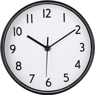 Wandklok/muur klok - D20 cm - kunststof - zwart - woonkamer/keuken