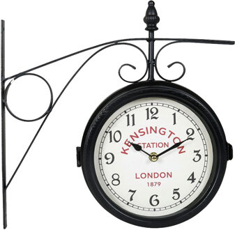 Wandklok/muur klok - D21 cm - Station klok - metaal - zwart