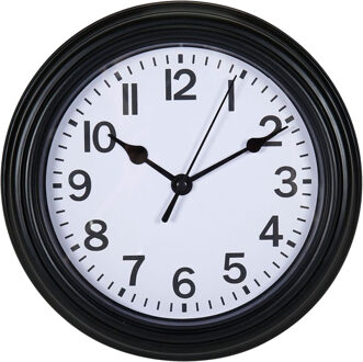 Wandklok/muur klok - D22 cm - kunststof - zwart - keuken/kamer