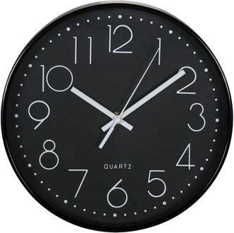 Wandklok/muur klok - D25 cm - kunststof - zwart - keuken/kamer