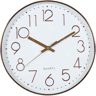 Wandklok/muur klok - D30 cm - kunststof - wit/koper - keuken/kamer