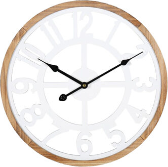 Wandklok/muur klok - D40 cm - MDF - wit/bruin - keuken/kamer