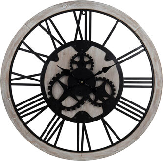 Wandklok/muur klok - D79 cm - MDF/metaal - naturel - keuken/kamer