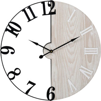 Wandklok/muur klok - Dia 50 cm - metaal/hout - naturel/zwart - keuken/kamer