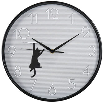 Wandklok/muur klok - glurende kat - D30 cm - kunststof - zwart - keuken/kamer