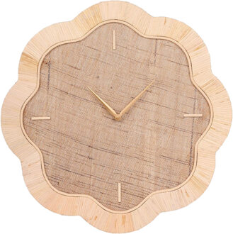 Wandklok/muur klok Hortensia - Ibiza stijl - D50 cm - rotan - naturel - woonkamer/strandhuis