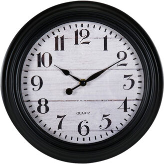 Wandklok/muur klok - houtlook - D30 cm - kunststof - zwart - keuken/kamer