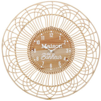 Wandklok/muur klok - Ibiza stijl - D50 cm - rotan - naturel - keuken/kamer