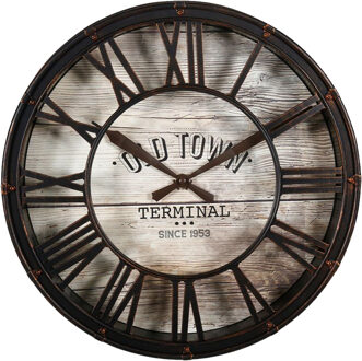 Wandklok/muur klok - Montparnasse - D39 cm - kunststof - bruin