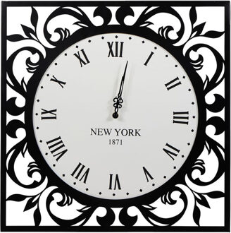 Wandklok/muur klok - New York 1871 - D50 cm - MDF/metaal - zwart