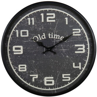 Wandklok/muur klok - Old Times - Dia 30 cm - metaal - zwart - keuken/kamer