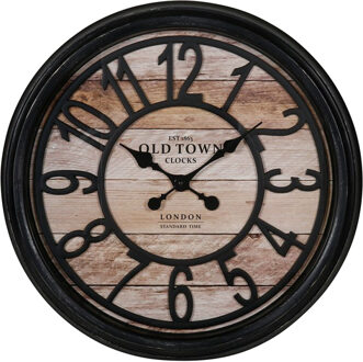 Wandklok/muur klok - old town - London - D50 cm - hout - naturel - keuken/kamer