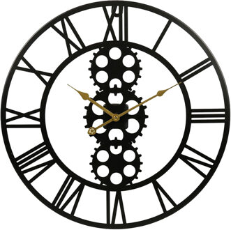 Wandklok/muur klok - open uurwerk - D50 cm - metaal - zwart