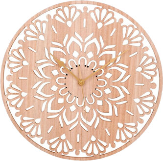 Wandklok/muur klok Rosa - D50 cm - MDF - naturel - woonkamer/keuken