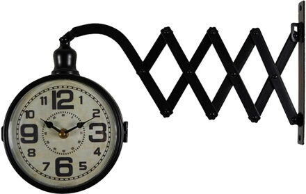 Wandklok/muur klok - stretchklok - station klok - D16 cm - metaal - zwart - woonkamer