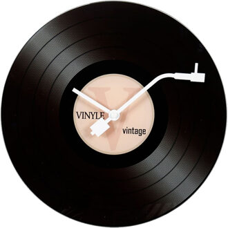 Wandklok/muur klok Vinyl - D30 cm - glas - LP - keuken/kamer