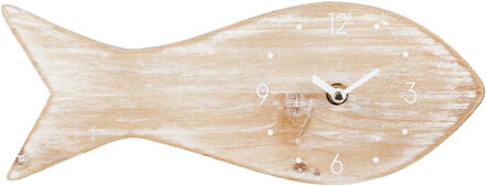 Wandklok/muur klok Vis - Maritiem - D30 cm - MDF - naturel