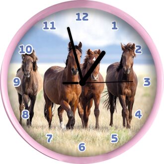 Wandklok Paarden 25 cm roze