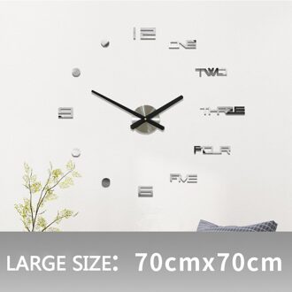 Wandklok Stickers 3D Modern Horloge Keuken Quartz Naald Acryl Woondecoratie Woonkamer Stille Antieke Ronde Acryl zilverachtig groot