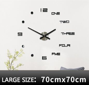 Wandklok Stickers 3D Modern Horloge Keuken Quartz Naald Acryl Woondecoratie Woonkamer Stille Antieke Ronde Acryl zwart groot
