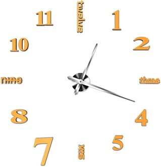 Wandklokken Horloge 3d Diy Acryl Spiegel Stickers Moderne Quartz Klokken Home Woonkamer Kantoor Slaapkamer Decoratie Sticker Horloge geel