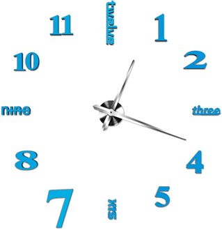 Wandklokken Horloge 3d Diy Acryl Spiegel Stickers Moderne Quartz Klokken Home Woonkamer Kantoor Slaapkamer Decoratie Sticker Horloge lucht blauw
