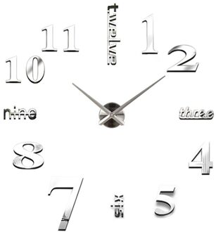Wandklokken Horloge 3d Diy Acryl Spiegel Stickers Moderne Quartz Klokken Home Woonkamer Kantoor Slaapkamer Decoratie Sticker Horloge zilver