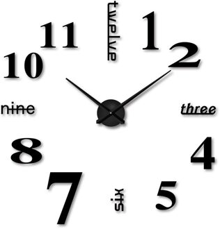 Wandklokken Horloge 3d Diy Acryl Spiegel Stickers Moderne Quartz Klokken Home Woonkamer Kantoor Slaapkamer Decoratie Sticker Horloge zwart