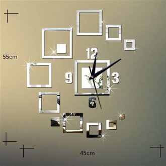 Wandklokken Spiegel 3d Diy Creatieve Spiegel Horloges Stereo Acryl Woonkamer Slaapkamer Decoratie Wandklok Mode Zilver